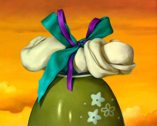 Bone on Bowl with Bow - Oil Painting by Alexandria Levin